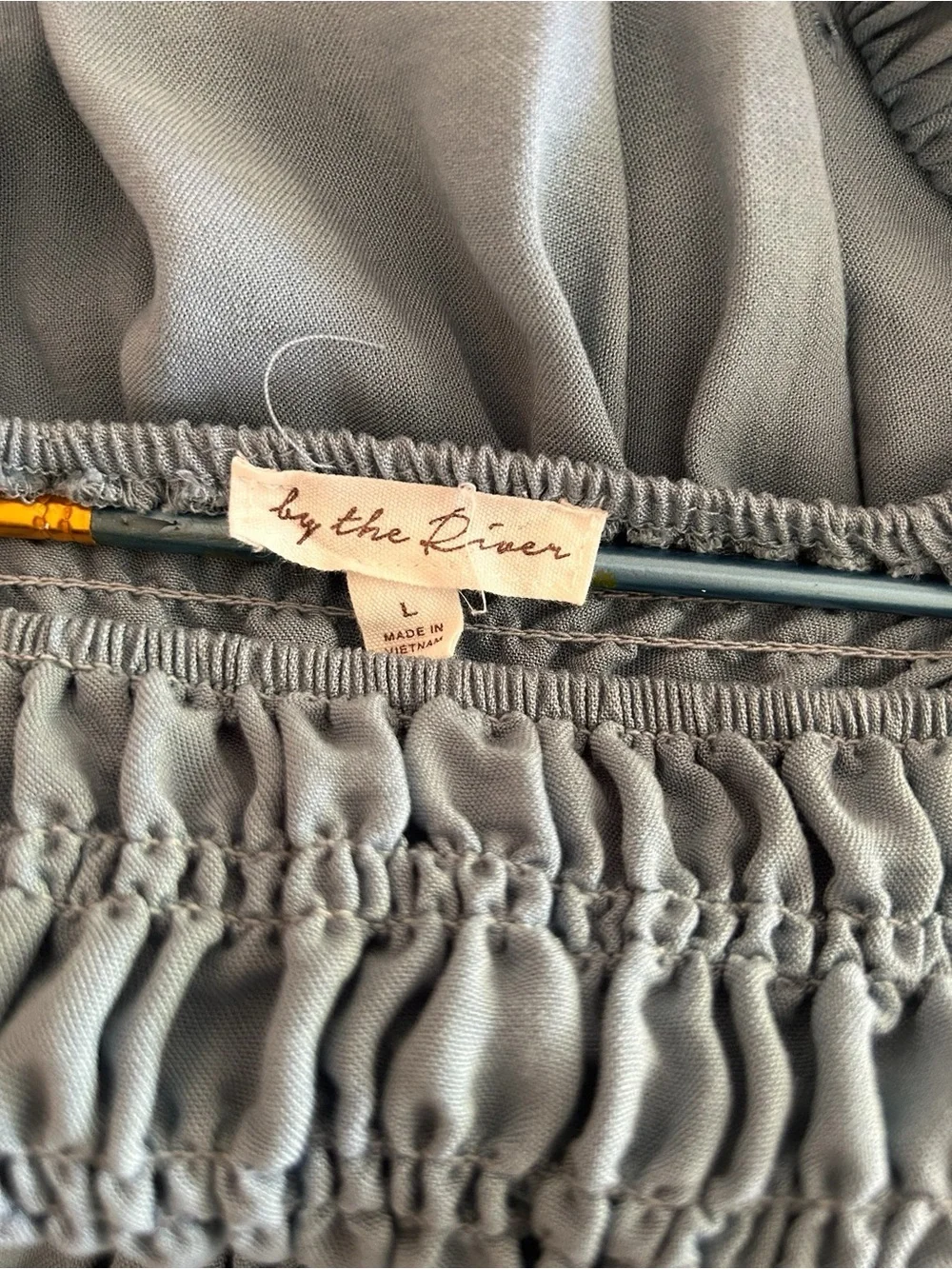 CottageCore - Romantic - Feminine Blue Smocked Tiered Ruffled Tea-length Dress L - Picture 3 of 6
